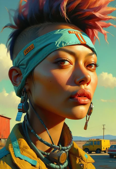 "Tool"'s Album Cover style.
Portrait of "Levy Tran".
In a diesel-punk aesthetic.
By "Simon Stalenhag".
Life-like details.
Cinematic.
Dramatic.
Dynamic.
Extremely refined lines and and shapes.
Extremely refined details on objects.
Sharp details.
Wide range of colors.
Many details everywhere. Ray-Tracing. Anti-Aliasing. Realistic soft shadows. Low saturation colors. Insane quality. Insane resolution. Insane details. Masterpiece. 32k resolution.
