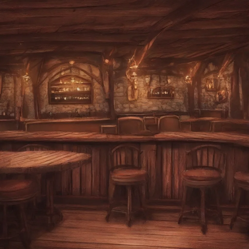 1girl,solo,from behind,hands on counter,table,chair,Guild interior,indoors,wooden floor,counnrer
