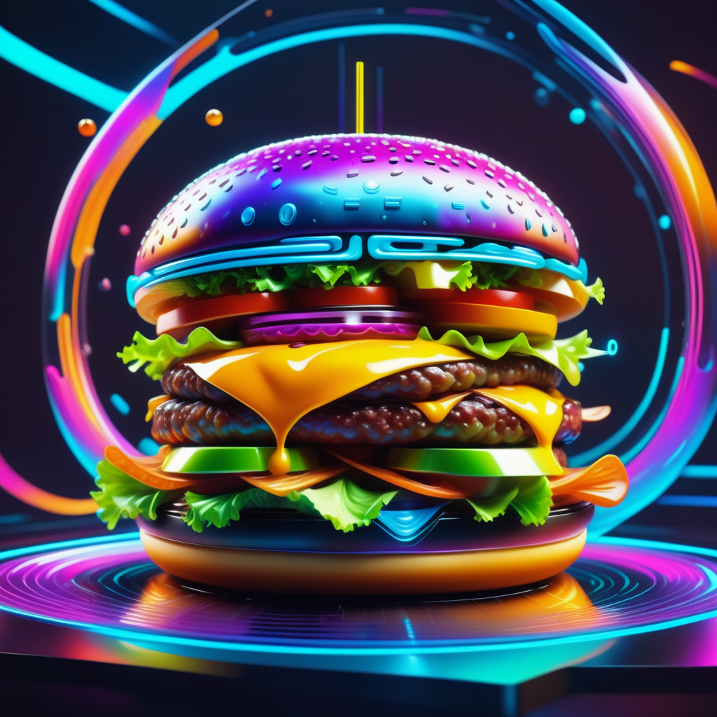 a hamburger made out of Jed-CyFut , full of details , positive emotional    <lora:CyberFuturisticStyle:0.7>  <lora:SDXLFaeTastic2400:0.5>