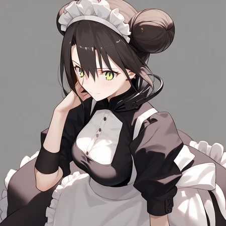 <lora:Takeuchi_Takashi_PonyXL_style_v01:1>
<lora:agent.pony:1>
score_9 , score_8_up , score_7_up , source_anime , 
masterpiece , best quality , ultra-detailed , 
BREAK
agent \(girls' frontline\), maid
1girl , woman , huge breasts , light smile , light blush , ((jeanne d'arc (fate)):0.5)  , 
long black hair  , maid dress ,  
hand up