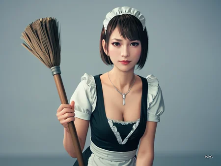 score_9, score_8_up,score_7_up,1girl, <lora:Saeko_Mukoda:0.8>saeko mukoda,maid cosplay, cleavage, holding broom,