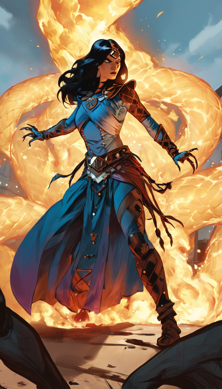comic Cinematic scene, hero view, d4s sorceress, action pose, detailed background, masterpiece, best quality, high quality, absurdres <lora:diablo_4_sorceress_v0.0.2:1> . graphic illustration, comic art, graphic novel art, vibrant, highly detailed