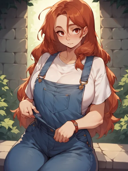 score_9, score_8_up, score_7_up, score_6_up, score_5_up, <lora:iwbituXLP:1> 1girl, solo, curvy, long hair, overalls,