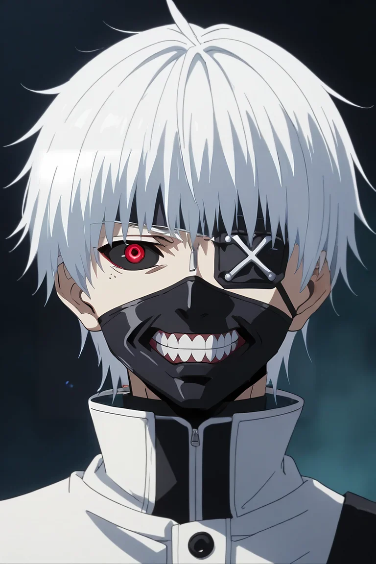 score_9, score_8_up, score_7_up, source_anime, rating_safe, intricate details, anime screencap, , official style, looking at viewer, upper body, , 1boy, solo, male focus, <lora:ken_kaneki_pony:0.86>, ken_kaneki, white hair, short hair, bangs, eyepatch, colored sclera, black sclera, red eyes, eyepatch, mask, mouth mask, teeth, , indian costume, The Vale of Shadows: A dark and foreboding valley where no sunlight ever penetrates, , <lora:sdxl_lightning_8step_lora:1>