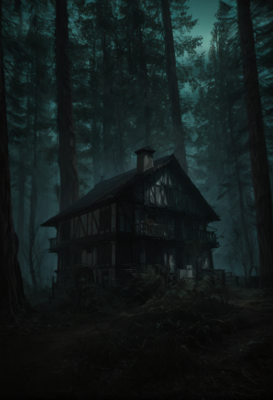 ,ruanyi0957,forest,outdoors,night,dark,house,<lora:0957 cabin in the woods_v1_pony:1>, score_9, score_8_up, score_7_up, score_6_up, score_9, score_8_up, score_7_up, score_6_up source_anime, blush, 1girl, seduce smile, perfect body , natural huge breasts