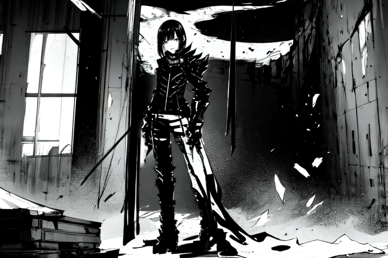 highly insanely detailed, masterpiece, top quality, best quality, highres, 4k, 8k, RAW photo, (very aesthetic, beautiful and aesthetic),  
tsutomu nihei,nihei_tsutomu,blame!,blame gakuen!,abara,TNstyle,sidonia_no_kishi,(hangar),light particles,ventilation fan,ventilation shaft, 
<lora:ABARA:1>, 
(1girl:1.3), 
solo focus, 
Chinese calligraphy in background,âââ
