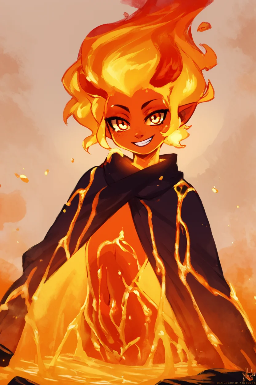 score_9, score_8_up, score_8, BREAK, , zzLavaGirl, black scales, colored skin, monster girl, orange skin, fire, fiery hair, red skin, molten rock, red hair, <lora:Lava_Girl_PDXL:1.0>, , BREAK, smile, looking at viewer, cowboy shot, ,,, embedding:zPDXL, Expressiveh, ,,, <lora:Zankuro_Style_PDXL:0.8> <lora:SDXLFaeTastic2400:0.5>, <lora:Expressive_H-000001:0.4>,
