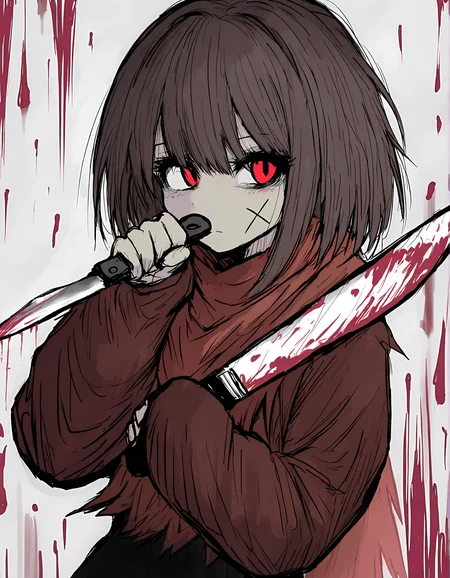 sushi yuusha toro, 1girl, solo, chara \(undertale\), holding knife, blood on knife,
very awa, masterpiece, best quality, year 2024, newest, highres, absurdres, <lora:black-souls-style-noobai-vpred10-v4:1>