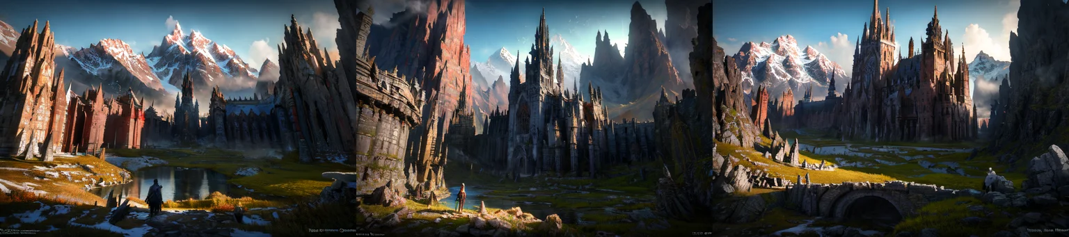 (otherworldly), highly insanely detailed, masterpiece, top quality, best quality, highres, 4k, 8k, RAW photo, epic medieval fantasy, 1boy, bird, fanmou, landscape, mountain, nature, outdoors, ruins, sky, solo, tree, winter, <lora:Fantasy_Mountains:0.7>, epiCPhoto, (fantasy world)