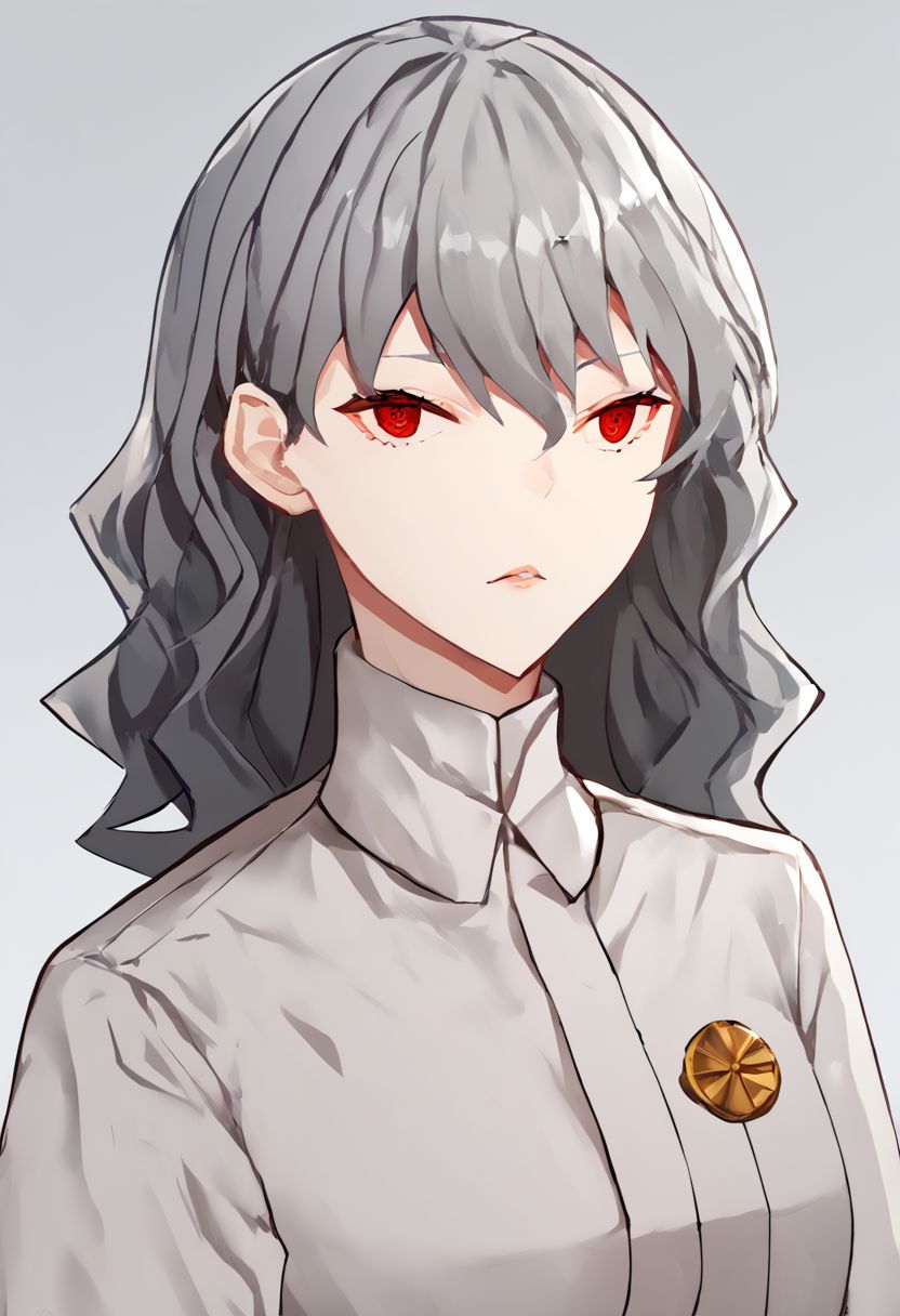score_9, score_8_up, score_7_up, score_6_up, score_5_up, score_4_up, source_anime, 1girl, 
izanamirnd, grey hair, long hair, red eyes, gas_station_employee_uniform, 
masterpiece, best quality, very aesthetic, absurdres,