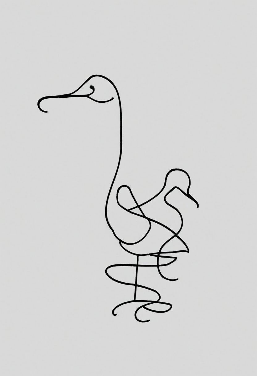 score_9, minimalism, greyscale, drawing of a flamingo, Stylized