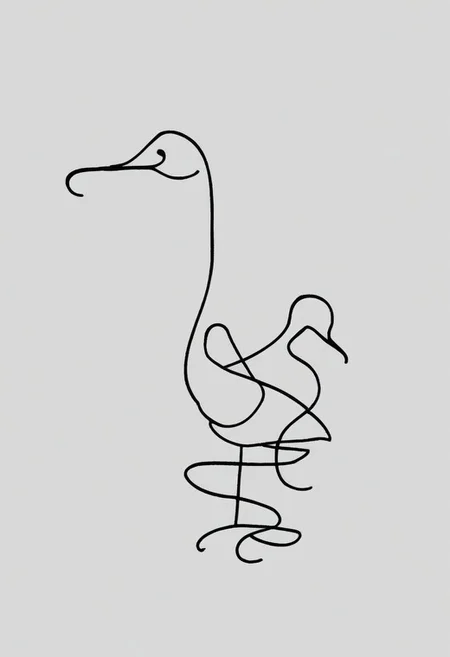 score_9, minimalism, greyscale, drawing of a flamingo, Stylized