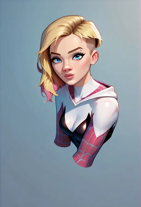 (1girl, solo,, gwen stacy, blonde hair,undercut,blue eyes, Technoblade, :1.3), a verdant overgrown Dome of the Rock, An ink drawing, colourful, score_9, score_8_up, score_7_up, masterpiece, best quality, very aesthetic