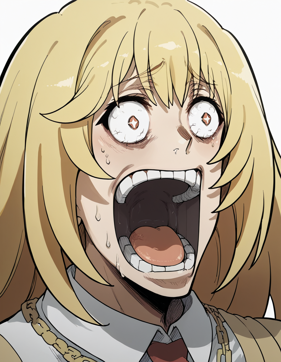 score_9, score_8_up, score_7_up, source_anime, <lora:misaki-shokuhou-s3-ponyxl-lora-nochekaiser:1>, misaki shokuhou, blonde hair, long hair, symbol-shaped pupils, large breasts, <lora:enel-face-ponyxl-lora-nochekaiser:1> enel face, open mouth, wide-eyed, teeth, tongue,, , ,