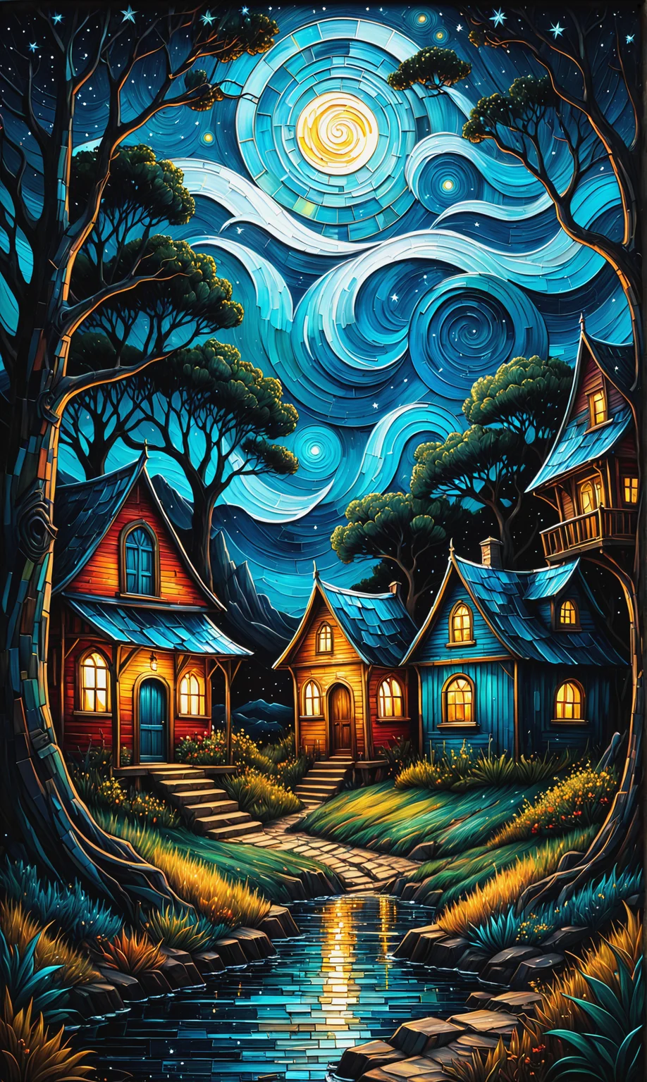 fine art, oil painting, best quality, dark tales, Cape Town in the Van Gogh style, starry sky, Dan Mumford, Andy Kehoe, 2d, flat, cute, adorable, vintage, art on a cracked paper, patchwork, stained glass, fairytale, storybook detailed illustration, cinematic, ultra highly detailed, tiny details, beautiful details, mystical, luminism, vibrant colors, complex background<lora:xl_more_art-full_v1:0.3>