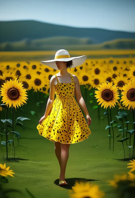 Merger_rose_lunawest,
(walking through a field of sunflowers wearing a (summer vintage polka dot dresses:1.3) and sun hat, field, sunflowers, summer, scenic:1.2), very sexy, bubs big
bokeh, f1.4, 40mm, photorealistic, raw, 8k, textured skin, skin pores, intricate details  <lora:epi_noiseoffset2:1>, epiCRealism