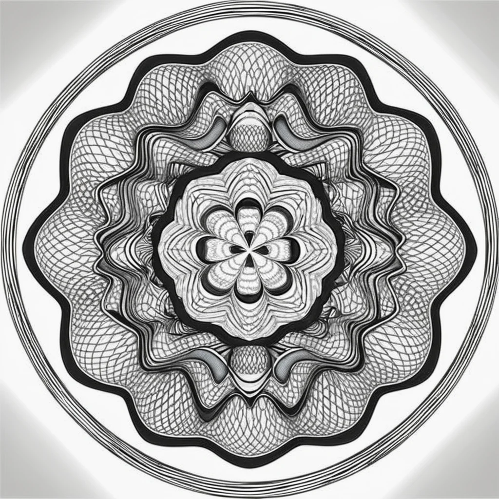 <lora:cx_V0:1>,The design consists of multi-layered geometric shapes that radiate symmetrically from the center,forming intricate patterns. The patterns should feature gradually changing lines,which can be straight,wavy,or spiraled. Please use a harmonious color palette,predominantly cold tones. The entire image should evoke a sense of meditation and relaxation,akin to a finely crafted mandala or a meticulous currency security thread pattern,successive orderly beautifulmeticulous Bessel curve of money,cline,monochrome,