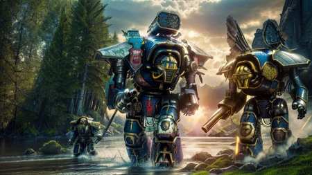 realistic analog photo, award winning photo,
<lora:FantasyLandscape-10:0.75> fanlan,
<lora:Titans MK1 by CARAXES:1> titans, reaver, giant, massive size diffrence, marching across river,
RAW, highres, 8k, uhd, High Dynamic Range, tonemapping, crisp details,