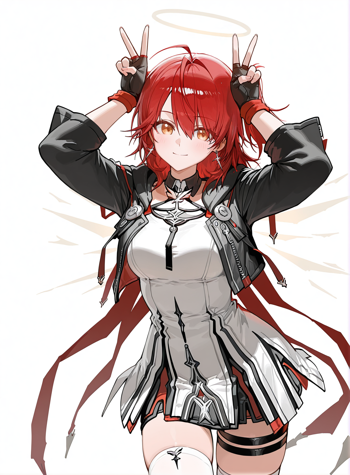 1girl,exusiai the new covenant \(arknights\),masterpiece,masterpiece,best quality,newest,absurdres,highres,incredibly absurdres,very aesthetic,
shironekoban,ryuuzaki ichi,ciloranko,akizero1510,modare,(3 \(sanyako1\),diyokama,horn/wood:0.7),
bunny pose,double v,hands on own head,
standing,cowboy shot,solo,smile,
(white background,simple background),
<lora:hand 5.5:1.3>,<lora:exusiai TNC & lemuen illu2-000010:1>,