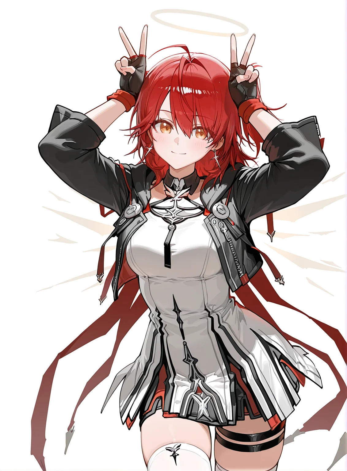1girl,exusiai the new covenant \(arknights\),masterpiece,masterpiece,best quality,newest,absurdres,highres,incredibly absurdres,very aesthetic,
shironekoban,ryuuzaki ichi,ciloranko,akizero1510,modare,(3 \(sanyako1\),diyokama,horn/wood:0.7),
bunny pose,double v,hands on own head,
standing,cowboy shot,solo,smile,
(white background,simple background),
<lora:hand 5.5:1.3>,<lora:exusiai TNC & lemuen illu2-000010:1>,
