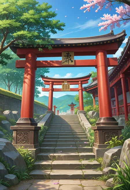 score_9,NextGenScenes, score_8_up,score_7_up,score_8,ultra, detailed, detailed background,4k,HD,8k,highres,antialiasing,detailed texture, detailed, scenery, no humans, stairs, scenery, tree, torii, outdoors, architecture, cherry blossoms, east asian architecture, stone stairs, sky, day, plant, pillar, grass,
<lora:NextGenScenes-000008:1>