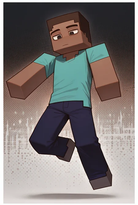 <lora:stevemc-08:1> stevemc, 1boy, male focus, cyan shirt, brown hair, dark-skinned male, dark blue pants, square, square body, square arms,dynamic pose, masterpiece, best quality, amazing quality, very aesthetic, absurdres, newest,, upper body, halftone effect, white borders, abstract background:1.2,