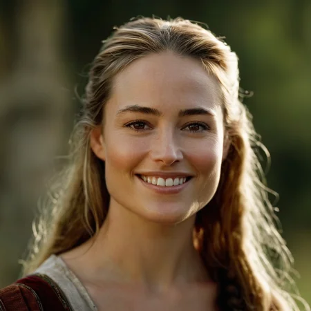 UHD, 4k, ultra detailed, cinematic, a photograph of <lora:detailed:0.2>
<lora:perfection style:0.2>
<lora:Ron Fricke style:0.1>
<lora:Braveheart film style:0.9>
In 1280 Catherine McCormack Murron MacClannough a woman with a smile on her face,1girl,solo,long hair,looking at viewer,smile,blonde hair,brown hair,brown eyes,ponytail,teeth,solo focus,grin,blurry,depth of field,blurry background,portrait,realistic,nose , 13th century, cinematic, kodak, Braveheart film style, epic, beautiful lighting, inpsiring