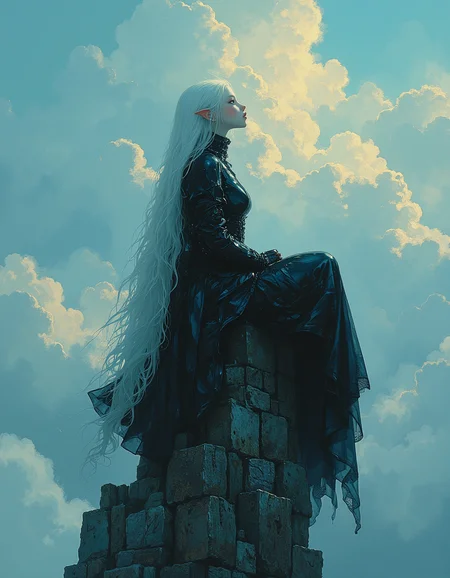 oil painting, a pale tween elf girl wearing futuristic black armor, sitting on the top of a very tall metal radio tower. She has delicate, angular features and luminous, almost ethereal white skin. Her large, almond-shaped eyes are a striking shade of silver-blue, framed by long lashes. She has small pointed elf ears. Her body is skinny, waist small, and petite. She has sleek, waist-length hair, silken and platinum white, cascading in gentle waves down her back. The tower is high above the clouds, with glowing lights shining up in the clouds bellow her. She sits gracefully on the metal tower looking up at the sky, her presence exuding an otherworldly charm. elaborate details, (2/3 rule composition:0.5), ultra detailed, romantic.
Masterpiece, intricate lines, intriguing atmosphere, sharp magnificent details, delicate features, elaborate details, (2\3 rule composition:0.5), ultra detailed, romantic, Rembrandt lighting, brush stroke, lovely, del1cate_balance style, in the style of Rembrandt. vantablack <lora:style_of_Rembrandt_FLUX_135:.8> <lora:- Flux1 - vanta_black_V2.0:.4> <lora:Delicate_Balance:.3> <lora:neeeg_f1:-1> <lora:Midjourney_Whisper_Minimal:.3> <lora:MoriiMee_Gothic_Niji_Style__FLUX_LoRA_Test_2:.5>