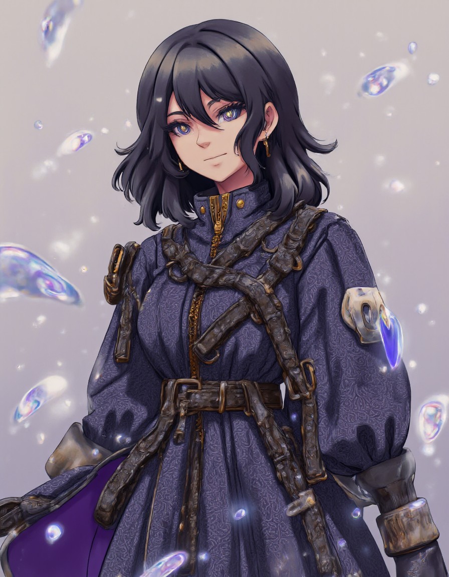 art by benangbaja, cute magical girl wearing puffy magical girl dress made of leather belts, leather belts and zippers, too many belts, excessive belts, too many zippers, magical girl dress styles like a leather JRPG protagonist outfit with too any zippers, (heels:0.3),, 1girl, perfectly flat chest, tiny perky tits, kdny_body_flux