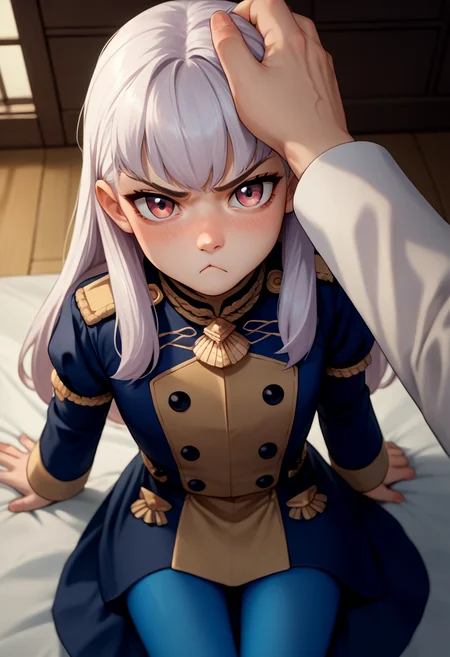 score_9, score_8_up, score_7_up, source_anime, pov, pov hands, headpat, 1girl, lysitheauniform, blush, pout, looking at viewer, uniform, long sleeves, blue pantyhose <lora:fireemblem_ordelia_ponyXL:1>