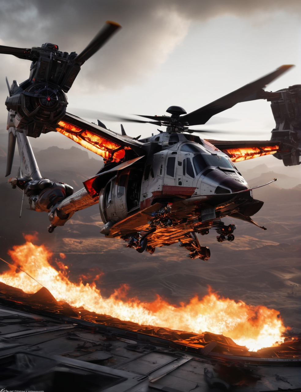 cinewow deathwing helicopter,masterpiece,awardwinning, <lora:cinewow-step00000300:0.6>,scenery in the background