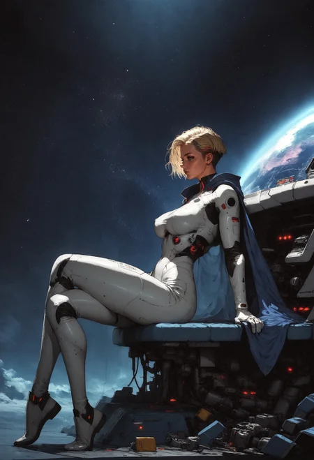 score_9, score_8_up, score_7_up, side view, (full body:1.2), woman in a white latex suit, pilot, sitting in spaceship cockpit, galaxy, solo, against night sky, star sky, galaxy, hips, large breasts, Star Trek setting, retrofuturism, blonde hair, (very short hair:1.2), high top cut, red cape, multicolored hair, galactic inner hair, tattoo, <lora:pony/twilight_style:0.8> concept art, <lora:pony/expressiveh:0.8> expressiveh, <lora:pony/kenva:0.7> <lora:sdxl/sinfully_stylish_sdxl>