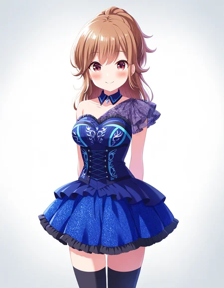 1girl, solo, cowboy shot, hayasaka mei, idoly pride, blue idol costume, black thighhighs, standing, arms behind back, looking at viewer, smile, blush, (simple background, white background), BREAK, <lora:iMei:0.72>,
very aesthetic, high definition, amazing quality, masterpiece, best quality, highres, absurdres, safe, newest, anime screenshot, screencap