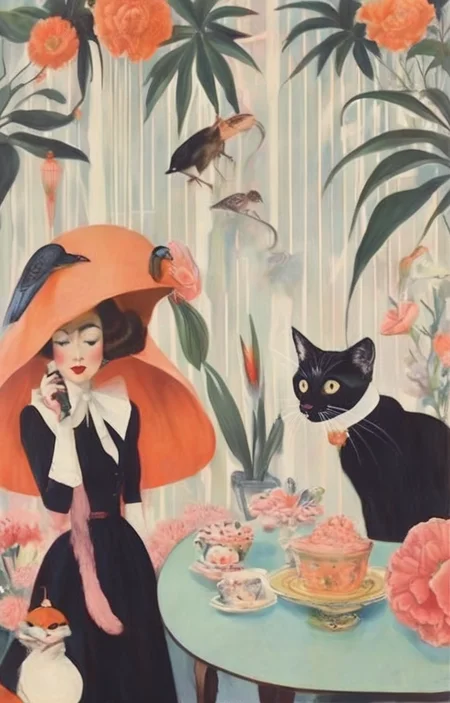 masterpiece,best quality,<lora:tbh293-sdxl:0.9>,illustration,style of Dorothy Draper animals