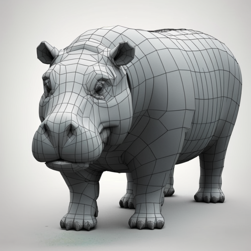 <lora:3dpolygonStyle:1>,3dm,monochrome,grey  grid color matching,Create a 3D animation style image of a hippo