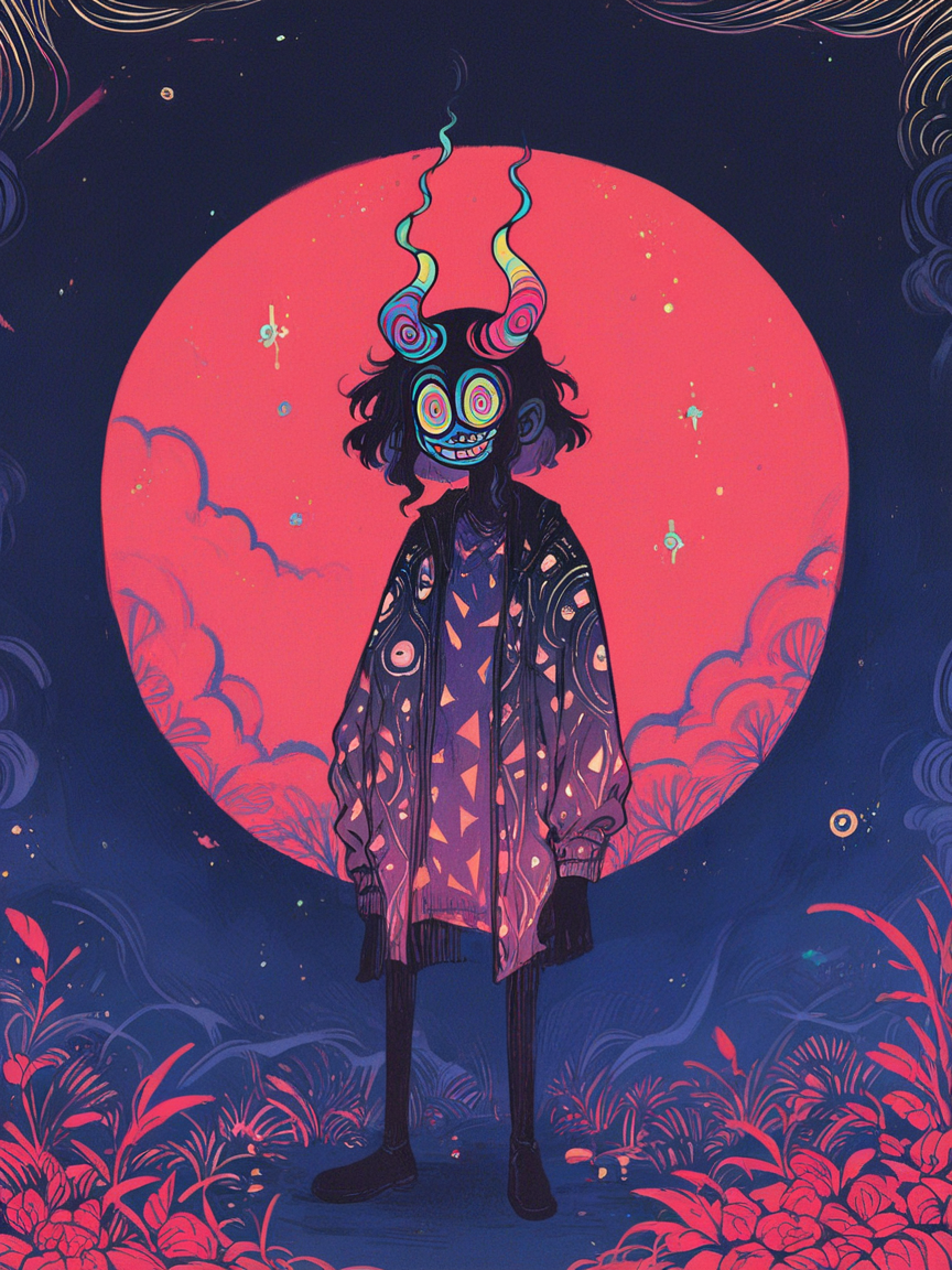score_9, score_8_up, score_7_up, score_6_up, score_5_up, score_4_up,   <lora:f3nn3rXLP:0.9> f3nn3r, 1girl, colourful, pink, blue, black, red, trippy