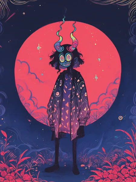 score_9, score_8_up, score_7_up, score_6_up, score_5_up, score_4_up, <lora:f3nn3rXLP:0.9> f3nn3r, 1girl, colourful, pink, blue, black, red, trippy