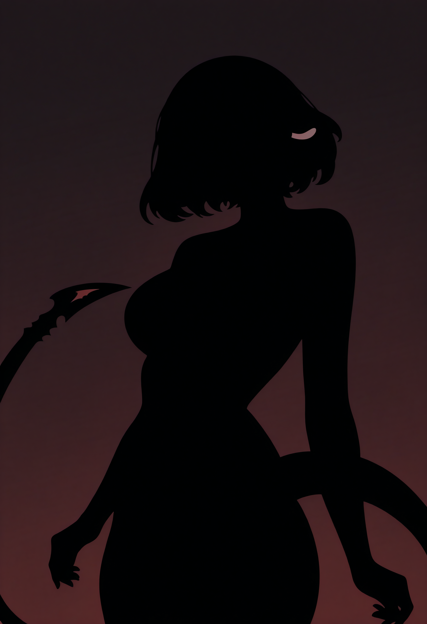 masterpiece, best quality, newest, absurdres, highres, <lora:zzz_janedoe_illustriousXL:1> j4ne d0e, tail, animal ears, vector art, simple background, no lineart, silhouette, portrait, no eyes, 1girl, cowboy shot,