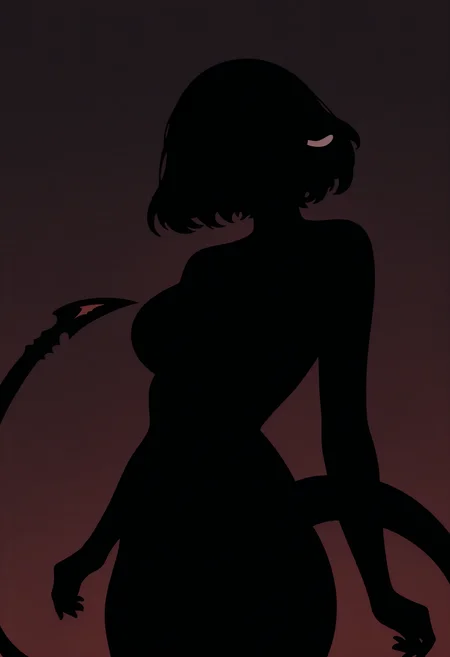 masterpiece, best quality, newest, absurdres, highres, <lora:zzz_janedoe_illustriousXL:1> j4ne d0e, tail, animal ears, vector art, simple background, no lineart, silhouette, portrait, no eyes, 1girl, cowboy shot,