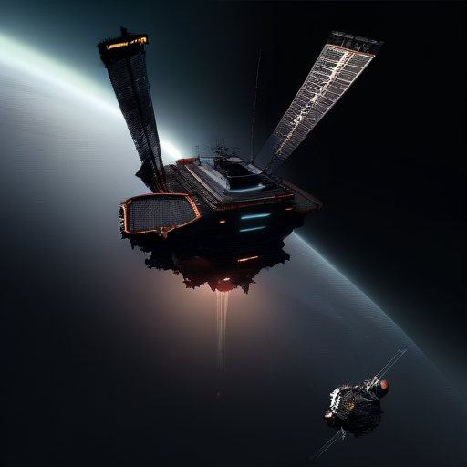 In the mining operation within Odysset's rings, massive platforms and interconnected structures sprawl across the cosmic expanse. Bright floodlights cut through the darkness, revealing workers clad in rugged space suits maneuvering among towering cranes and robotic arms. Transport vessels dart back and forth against the backdrop of the star-studded void, ferrying payloads of ore to processing facilities stationed on nearby asteroids. The scene is a symphony of activity amidst the celestial silence, with the distant glow of the planet Odysset providing a serene backdrop to the bustling industrial operation., BREAK, (sci-fi, futuristic, space, asteroid:1.4), BREAK, <lora:detailed_notrigger:1>,   <lora:Expanse_Science_Fiction_Comic_Style_SDXL:1> expnscom