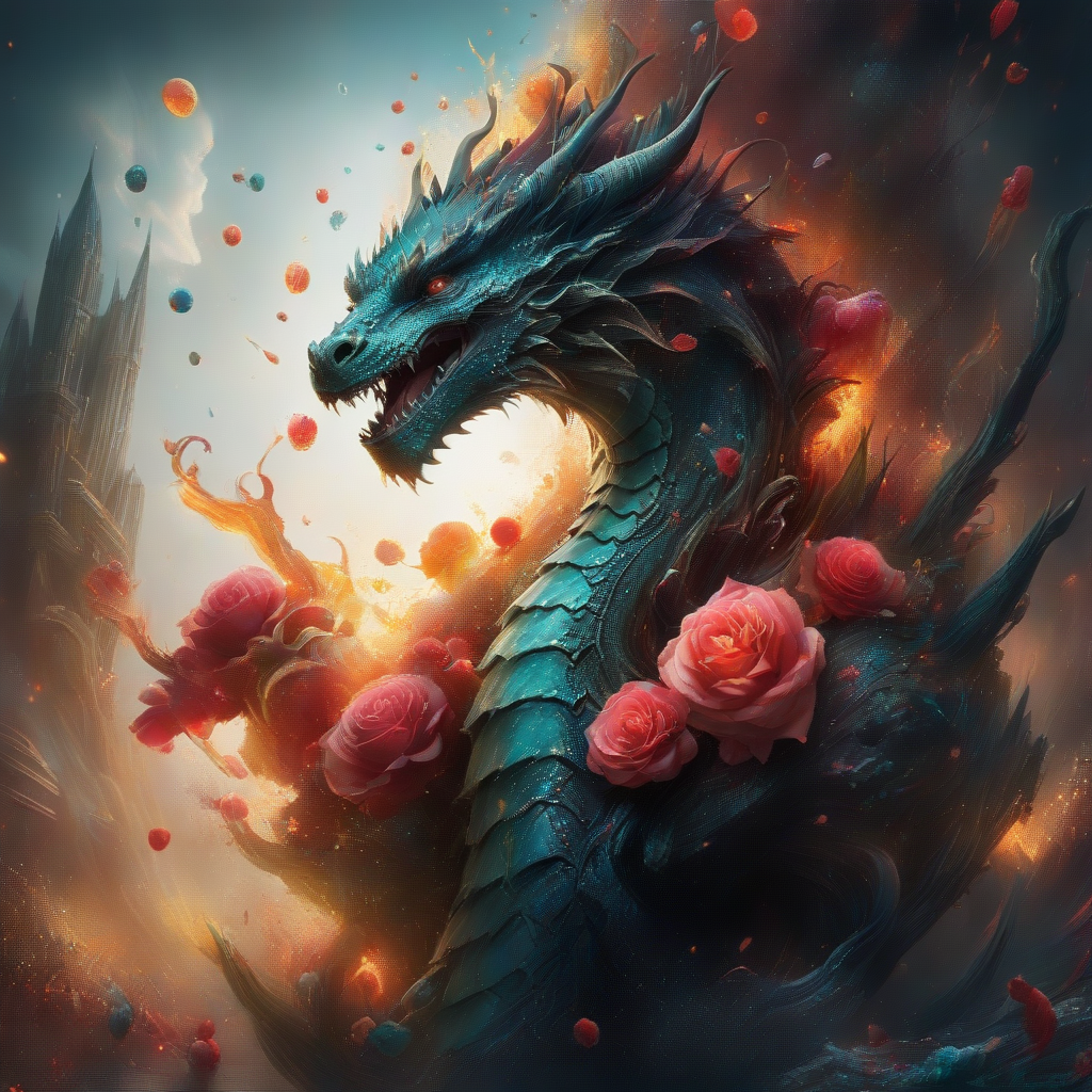 Dragon,apocalyptic,mythical,gargantuan, <lora:betmd:1>,betmd,fantasy,roses