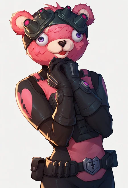 score_9, score_8_up, score_7_up, 1girl, solo, gloves, belt, animal ears, white background, simple background, own hands together, bear, bear mask, mask, goggles, bear ears, bodysuit, black bodysuit, cuddleteamspecialistsdxl