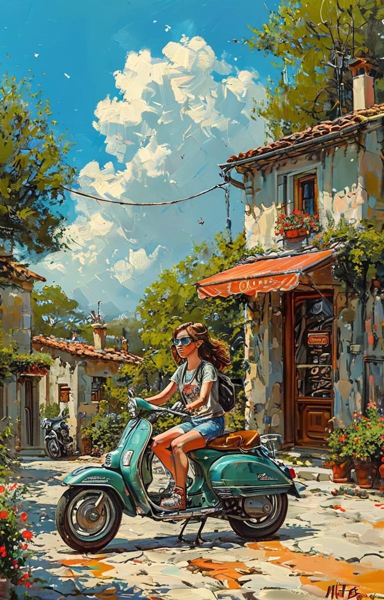masterpiece,best quality,<lora:tbh5-sdxl:0.9>,illustration,motorcycle, tech genius teenage girl