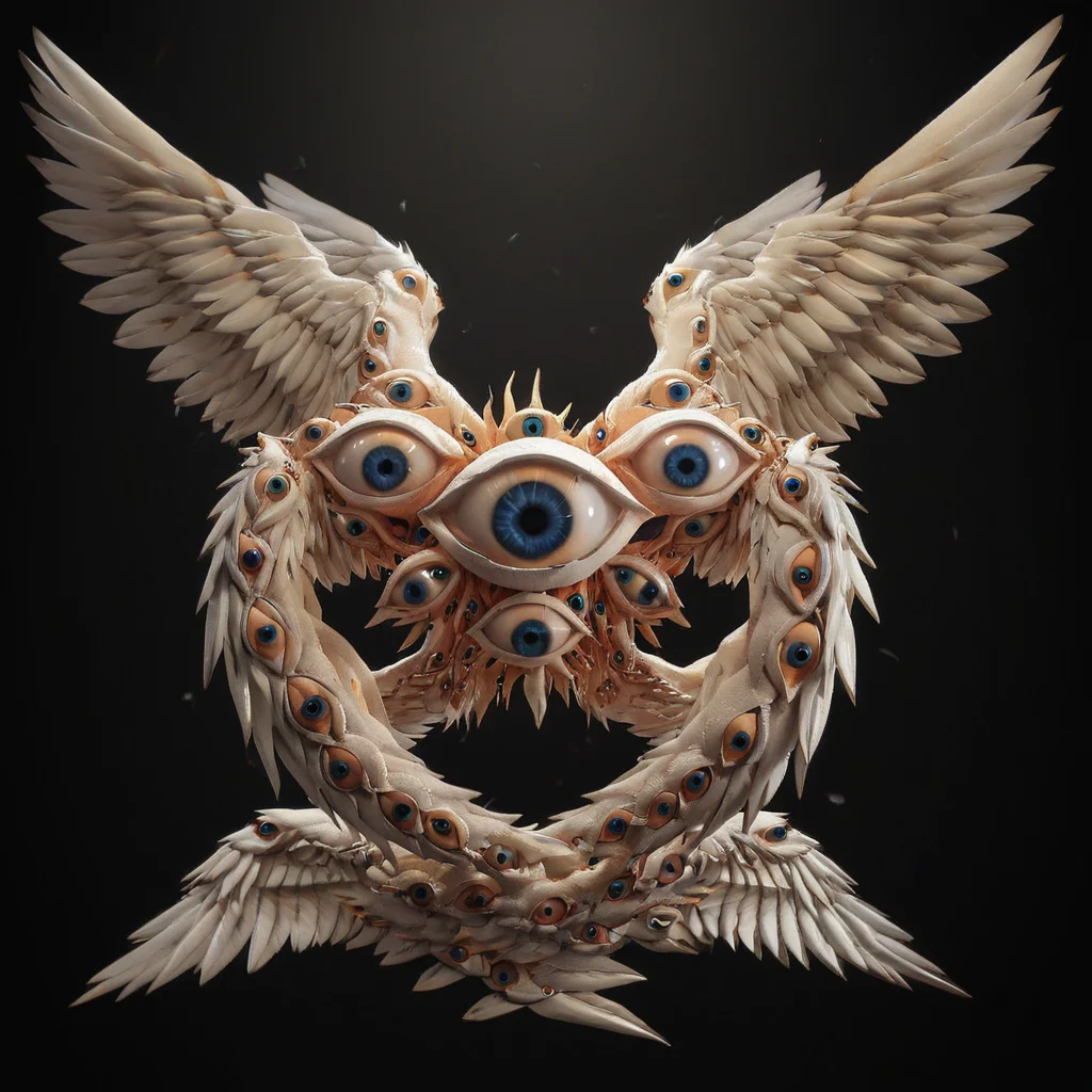 biblicalangellora, many eyes, wings, dark background