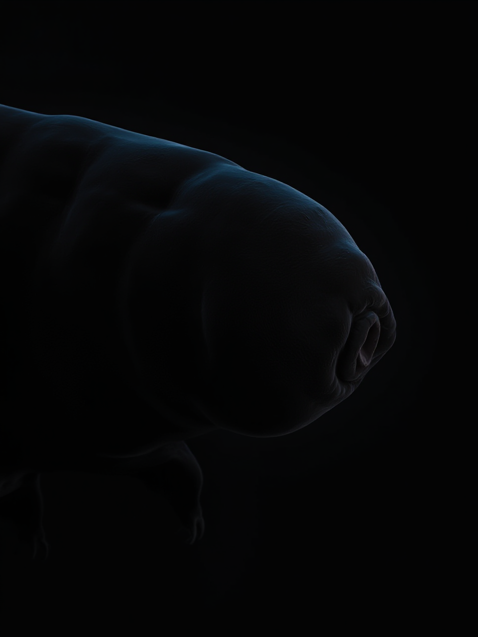 high resolution photography, stark portrait that harnesses the visual power of contrast, profile silhouette of an obese tardigrade against a vibrant black backdrop, lighting accentuates the contours of the tardigrade's head, creating an intriguing interplay of light and shadow, mirrors the bold simplicity of a color, subject rendered in a deep black that stands out sharply against the monochrome, visualize using a camera setup that mimics a large aperture, such as f/1. 4, to achieve a shallow depth of field, focusing solely on the silhouette's edge, while a low ISO maintains the richness of color without grain, photorealistic, hyper detail, rich details
