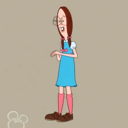 1girl, solo, brown shoes, glasses, hair bobbles, , pink socks, freckles, bow, blue dress, GretechenR