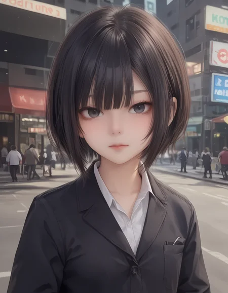 anime artwork GTA-style artwork cinematic film still A rebellious girl with leaning against a Citroen DS 32 with dual headlights,parked in a neon-lit urban area,
1girl,<lora:SUYA_TAT:1>,medium breasts,black eyes,<lora:Anime_detail_eye:0.7>,black hair,short hair,hime cut,messy hair,blunt bangs,
with her jacket adorned with very artistic letters displaying the word ("Klauss2":1.8), . shallow depth of field, vignette, highly detailed, high budget, bokeh, cinemascope, moody, epic, gorgeous, film grain, grainy . satirical, exaggerated, pop art style, vibrant colors, iconic characters, action-packed . anime style, key visual, vibrant, studio anime, highly detailed