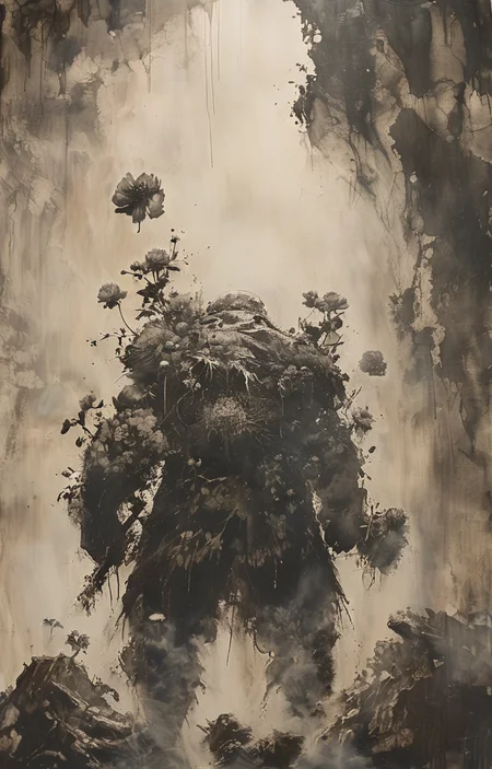 masterpiece,best quality,<lora:tbh223-sdxl:0.9>,illustration,style of Greg Capullo, decaying peonies
