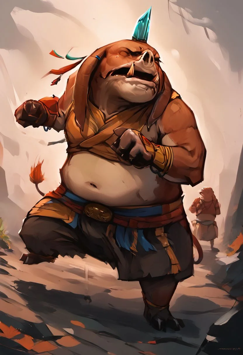 score_9, score_8_up, score_7_up, score_6_up, score_5_up, score_4_up, source_furry, afrobullstyle, BREAK,
seeq monk, red leathery skin, broken horn, stern expression, closed eyes, light shaolin robes, kung fu pose, one leg up, air kick