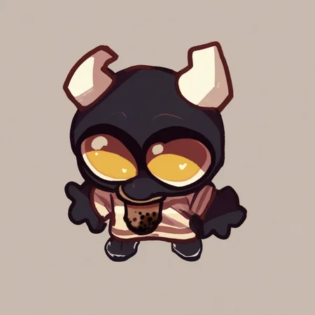 score_9_up, score_8_up, score_7_up, source_furry, mikus-concept, full body, big eyes, chibi, black dragon, black body, white horns, yellow eyes, 1boy, solo, holding, bubble tea, park